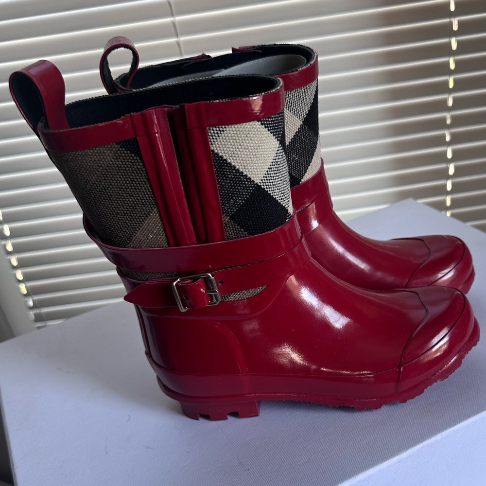 Red Plaid Rain Boots